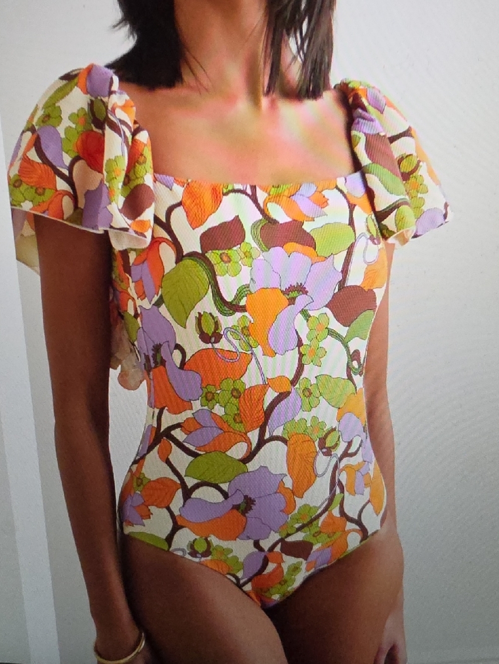 LA DOUBLEJ Scarlett Ruffled Printed Swimsuit Size XS $450
